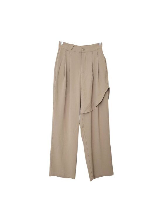 Laboratory Of Mouggan Pants - Laboratory Of Mouggan Pleated Pants Womens Size S Beige Asymmetrical Overlay